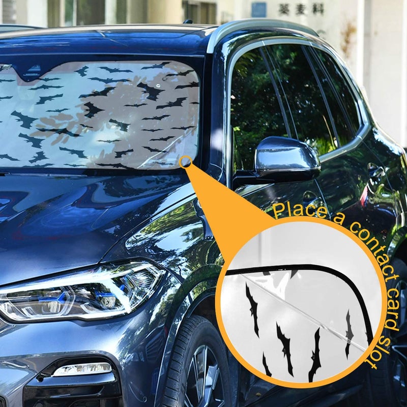 Oarencol Bat Halloween Car Windshield Sun Shade Foldable UV Ray Sun Visor Protector Sunshade to Keep Your Vehicle Cool (55" x 27.6") - Image 3
